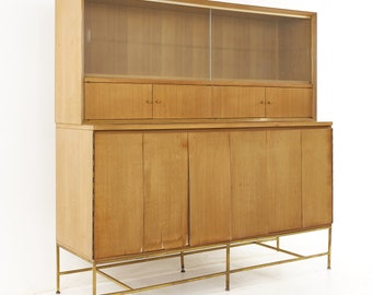 Paul McCobb for Calvin Mid Century Brass Base Credenza with Hutch - mcm