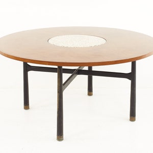 Harvey Probber Mid Century Round Ebonized Walnut Terrazzo and Brass Dining Table mcm image 3