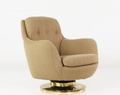 Milo Baughman Style Mid Century Brass Swivel Base Lounge Chair - mcm