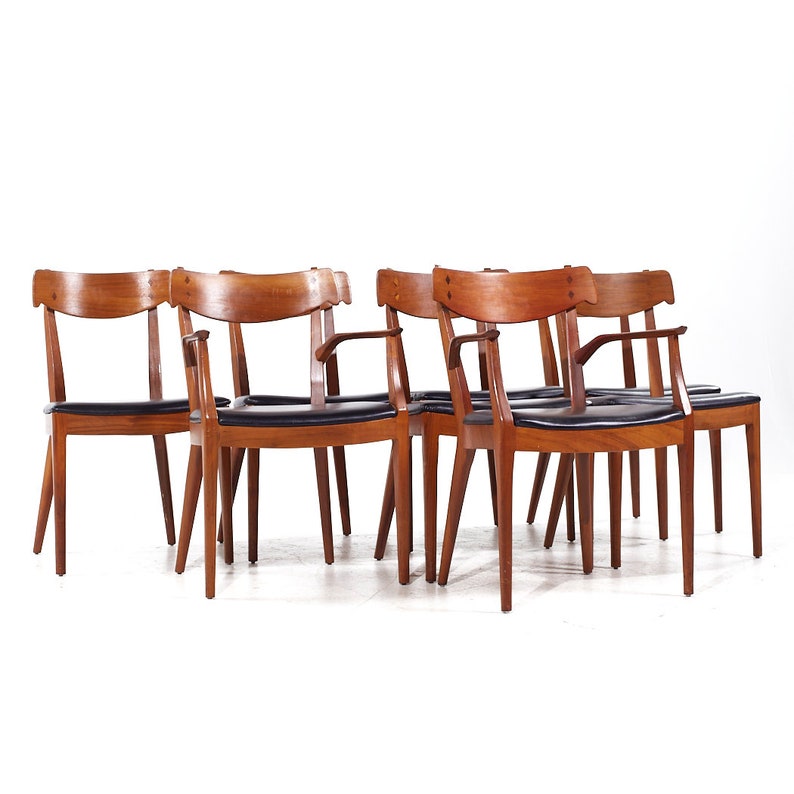 Kipp Stewart for Drexel Declaration Mid Century Walnut Dining Chairs Set of 8 mcm image 1