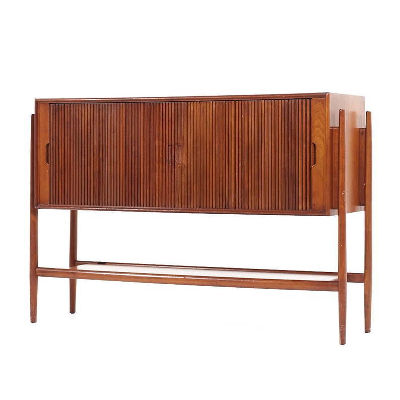 Barney Flagg for Drexel Mid Century Walnut Tambour Door Credenza mcm image 3