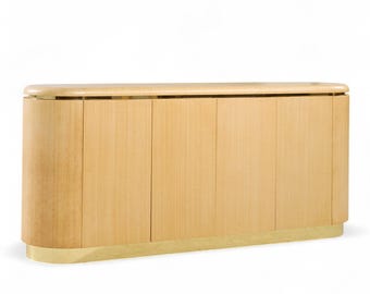 Karl Springer Style Mid Century Grass Cloth and Brass Credenza - mcm