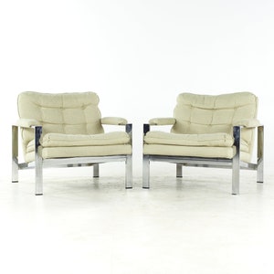 Milo Baughman Style Mid Century Italian Flatbar Lounge Chairs Pair mcm image 1