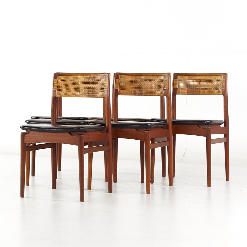 Erik Wørts Mid Century Danish Teak and Cane Dining Chairs Set of 6 mcm image 3