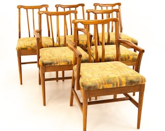 Jack Lenor Larsen Style Mid Century Walnut Dining Chairs - Set of 6 - mcm