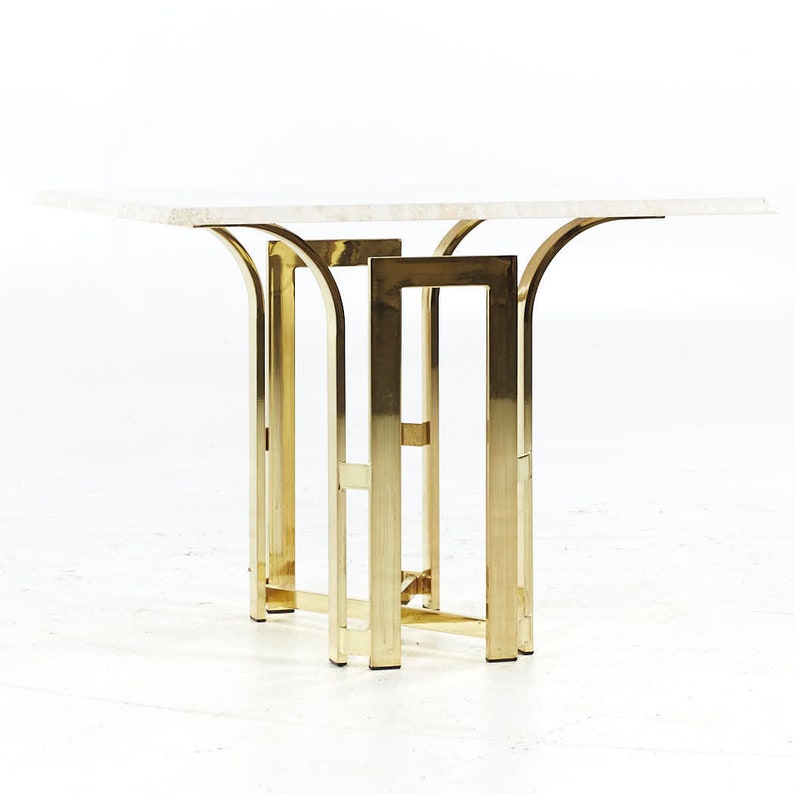 Henredon Mid Century Brass and Travertine Side Table mcm image 1