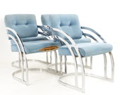 Milo Baughman Style Mid Century Cantilever Chrome Dining Chairs - Set of 4 - mcm