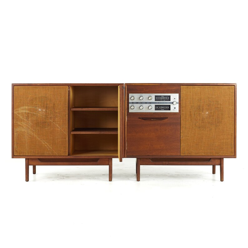 Jens Risom Mid Century Walnut 2-Piece Stereo Console mcm image 6