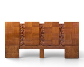 Lane Brutalist Mid Century Walnut King Headboard - mcm