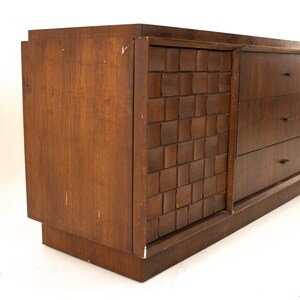 Paul Evans Style Canadian Brutalist Mid Century Walnut 9 Drawer Lowboy Dresser mcm image 5