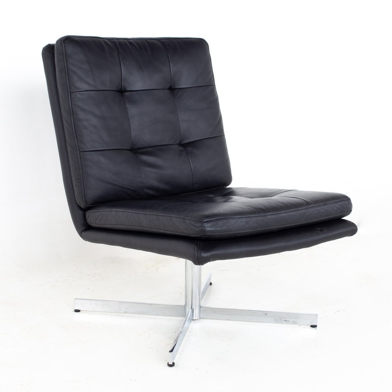 Mid Century Black Leather and Chrome Slipper Lounge Chair mcm image 1