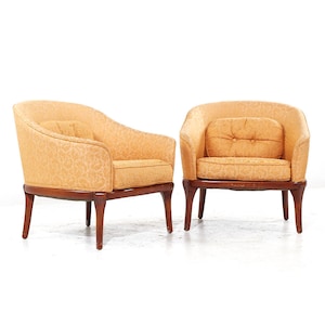 Erwin Lambeth Mid Century Walnut Lounge Chairs Pair mcm image 2