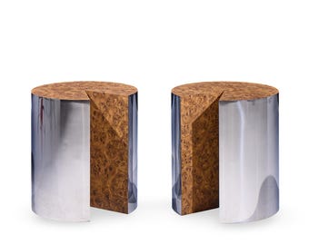 Leon Rosen for Pace Style Mid Century Pac-Man Chrome Drum Tables - Pair - mcm