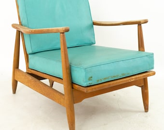 Kofod Larsen Style Mid Century Teal Armchair Lounge Chair - mcm