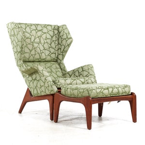 Adrian Pearsall for Craft Associates Mid Century Walnut Wingback Chair and Ottoman mcm image 1
