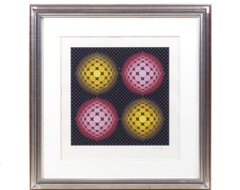 Victor Vasarely Mid Century Framed Serigraph - mcm
