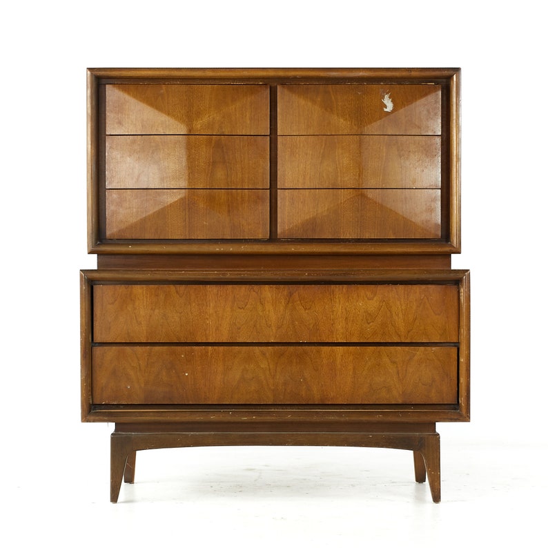 United Diamond Mid Century Walnut Highboy Dresser mcm image 2