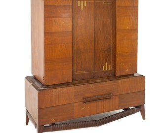 Albert Parvin Style Mid Century Walnut Highboy Dresser Gentlemans Chest Armoire - mcm