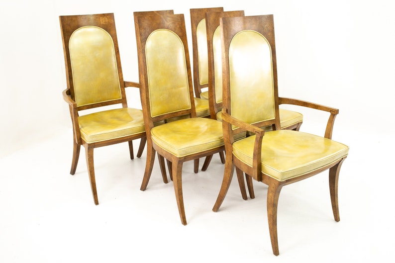 Mastercraft Mid Century Burlwood Dining Chairs Set of 6 mcm image 1