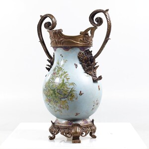 Bronze and Ceramic Light Blue Vase mcm image 7