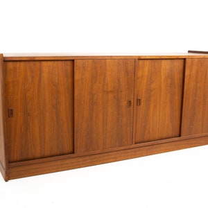 Mid Century Danish Walnut Floating Sliding Door Credenza - mcm