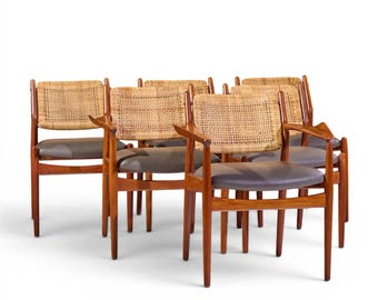 Arne Vodder for Sibast Model 51 Danish Teak Cane Dining Chairs - Set of 6