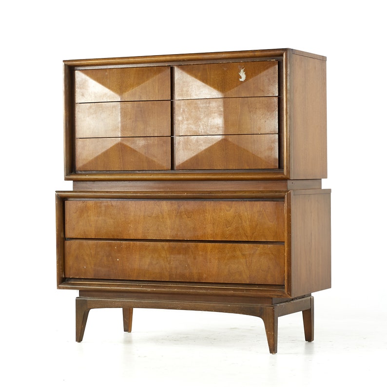 United Diamond Mid Century Walnut Highboy Dresser mcm image 3