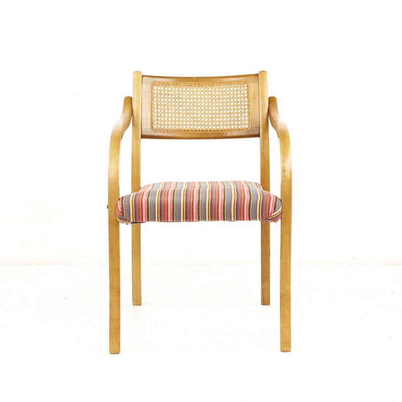 Thonet Style Mid Century Rattan and Bentwood Arm Chairs Set of 4 mcm image 7