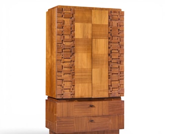 Lane Brutalist Mid Century Walnut Armoire Dresser - mcm