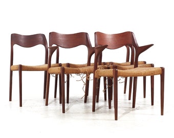 Niels Moller Danish Model 55 and Model 71 Mid Century Teak Dining Chairs - Set of 6 - mcm