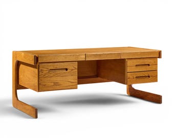 Lou Hodges Mid Century Oak Cantilever Executive Desk - mcm