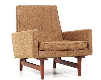 Jens Risom Mid Century Bracket Back Walnut Lounge Chair - mcm