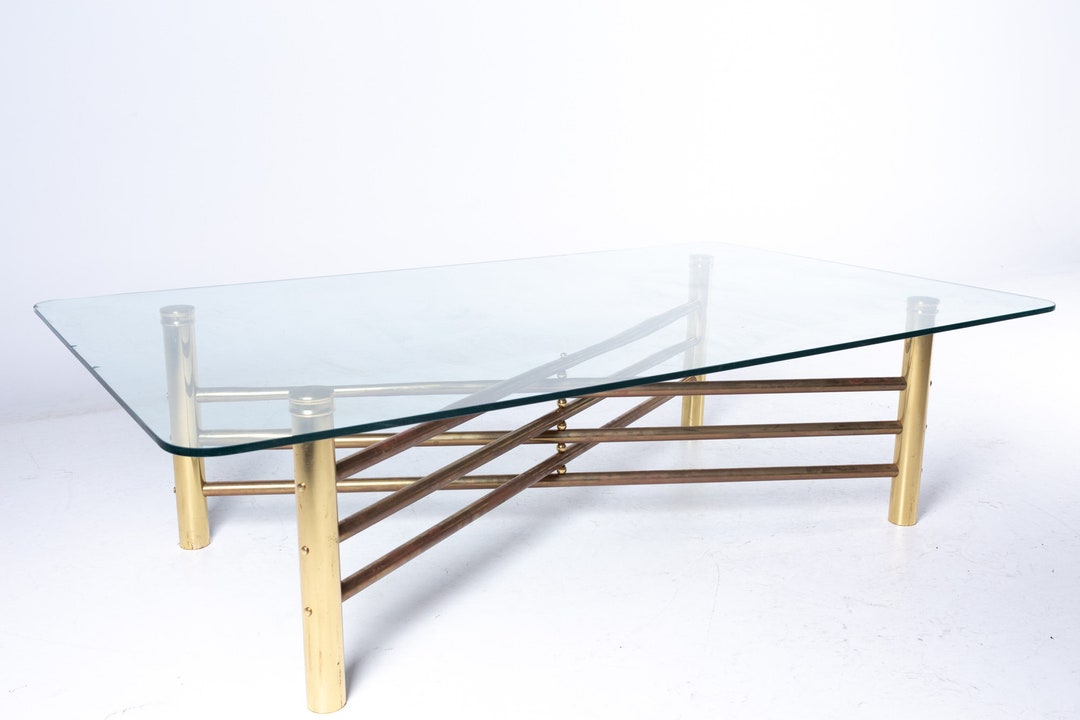 Mid Century Brass and Glass X Base Coffee Table Mcm Etsy