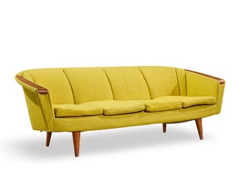 Johannes Andersen Style Mid Century Norwegian Teak and Wool Sofa - mcm