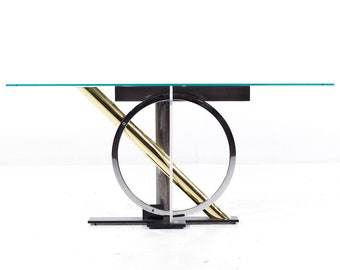 Kaizo Oto for Design Institute of America Postmodern Steel and Brass Console Table - mcm