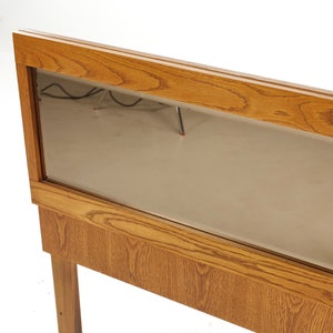 Lane Staccato Brutalist Mid Century Oak and Mirror King Headboard mcm image 4