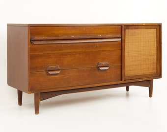 Lawrence Peabody Mid Century Walnut and Cane Sideboard Credenza - mcm