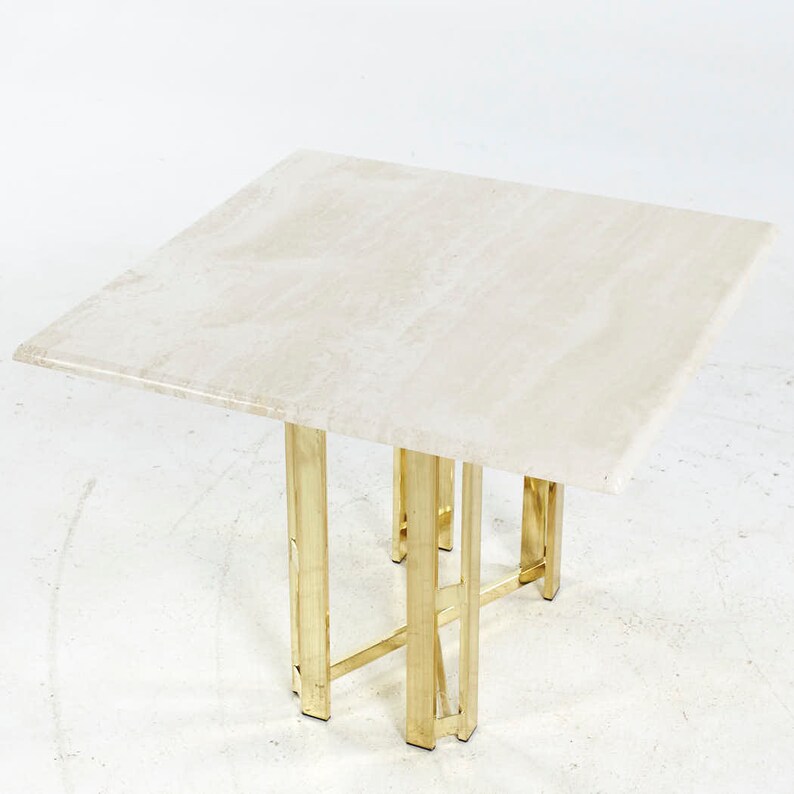 Henredon Mid Century Brass and Travertine Side Table mcm image 6