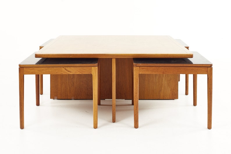 Kipp Stewart for Drexel Declaration Mid Century Black Laminate and Walnut Nesting Table Set mcm image 5