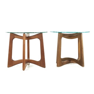 Adrian Pearsall Mid Century Walnut and Glass Side Tables Pair mcm image 3