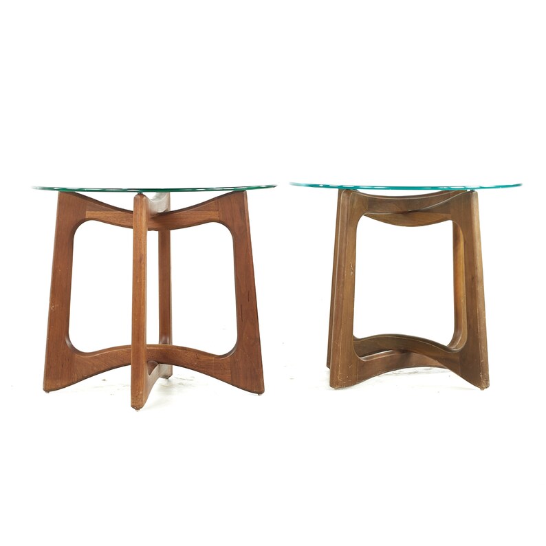 Adrian Pearsall Mid Century Walnut and Glass Side Tables Pair mcm image 3