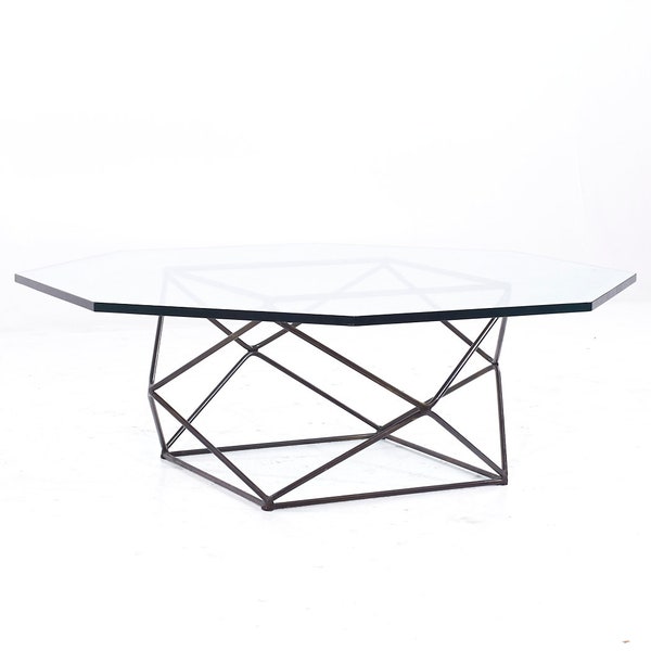 Milo Baughman for Directional Mid Century Geometric Bronze and Glass Coffee Table - mcm