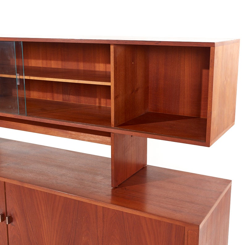 Svend Aage Larsen Mid Century Teak Tambour Door Credenza with Hutch mcm image 5