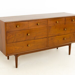 Kipp Stewart for Drexel Mid Century Walnut 8 Drawer Lowboy Dresser - mcm