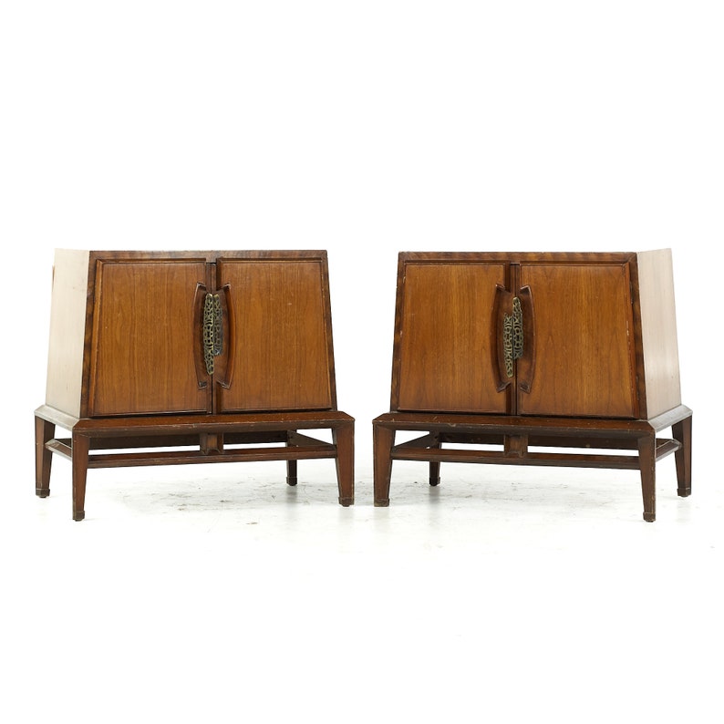 Helen Hobey Baker Mid Century Walnut Nightstands Pair mcm image 2