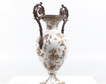 Vase orné en bronze et céramique blanche - mcm
