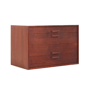 Jens Risom Mid Century Walnut and Brass Wall Mounted Cabinet Chest of Drawers mcm image 1