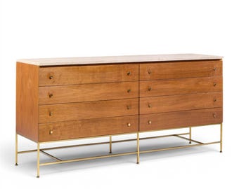 Paul McCobb for Calvin Irwin Collection Mahogany Brass Travertine Double Dresser - mcm