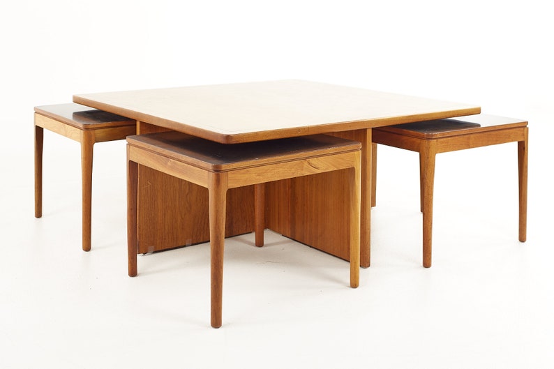 Kipp Stewart for Drexel Declaration Mid Century Black Laminate and Walnut Nesting Table Set mcm image 6