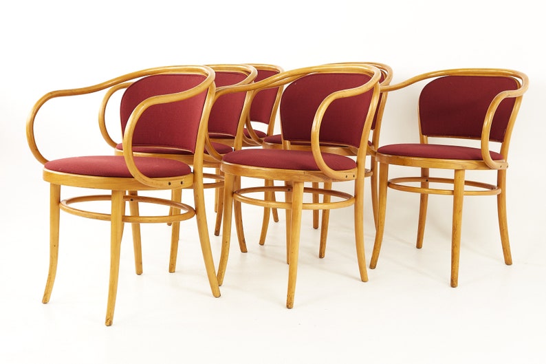 Le Corbusier For Thonet Mid Century Bentwood Dining Chairs Set of 6 mcm image 3